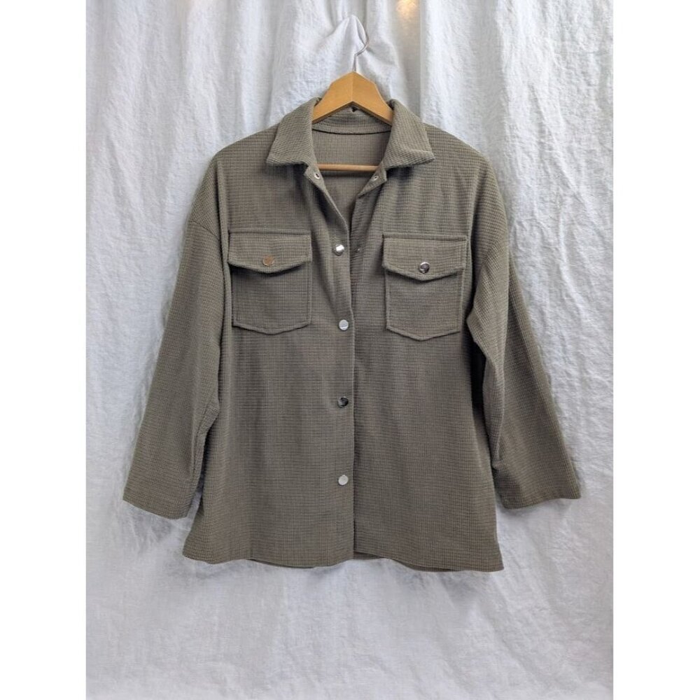 Emery Rose women's small long sleeve super soft button up waffle shacket F11